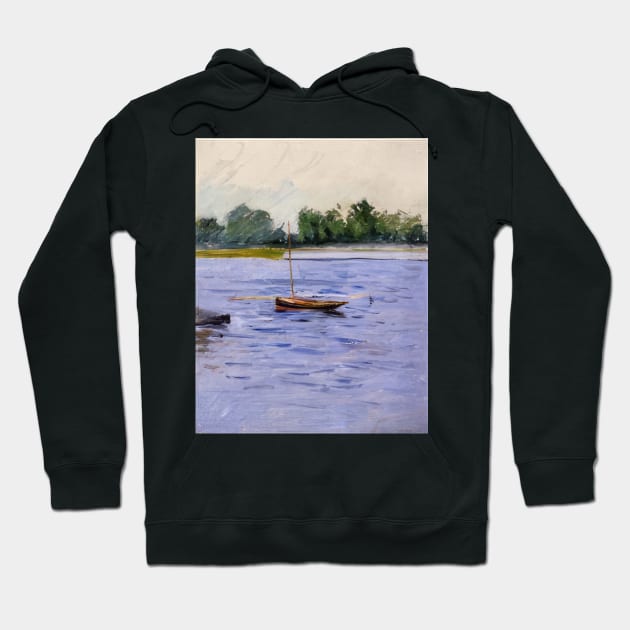 boat at anchor on the seine - Gustave Caillebotte Hoodie by Kollagio